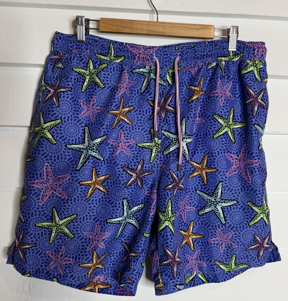 Peter Millar Starfish Print Purple Swim Trunks Men's Large
